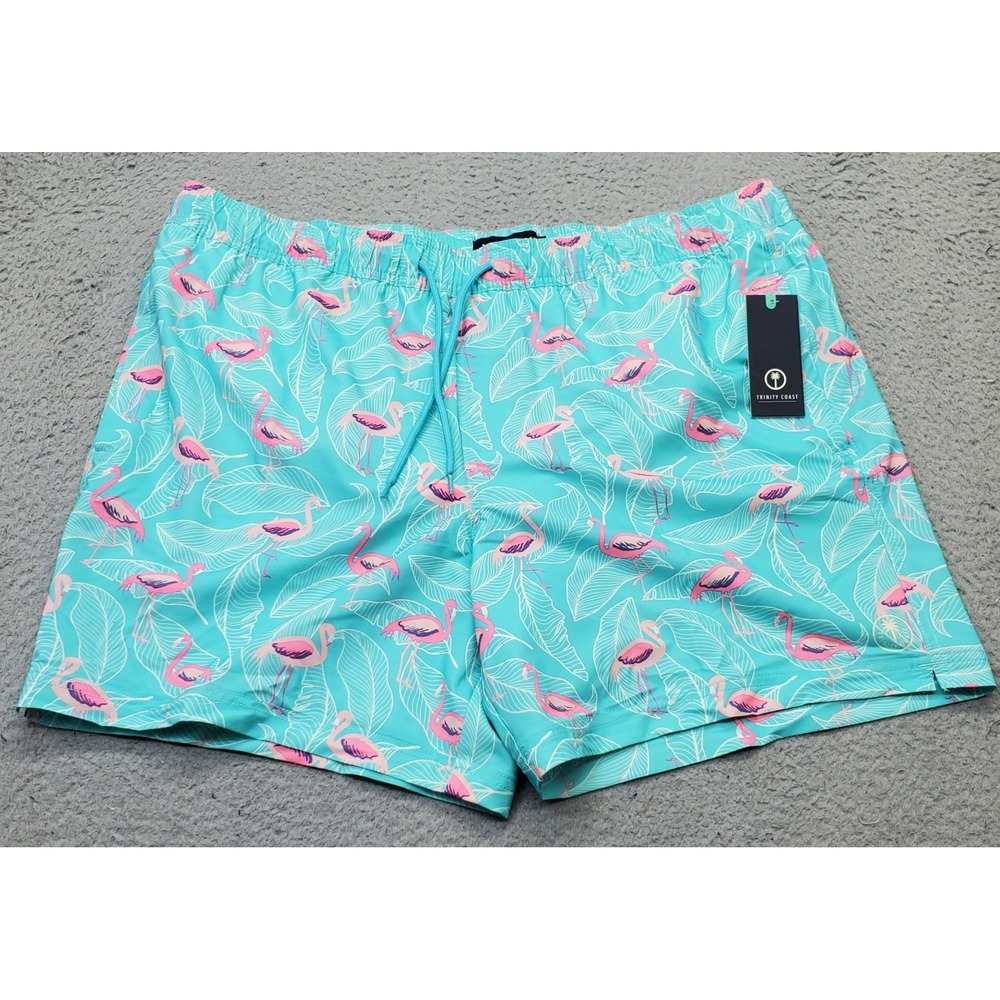 Trinity Coast‎ Swim Trunk Shorts Mens 2XL Multi Flamingo Print Mesh Lined UPF 50